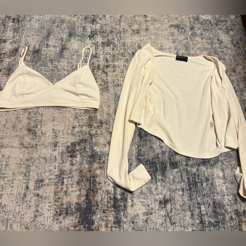 White Fox Boutique Cream Camisole and Cardigan Set